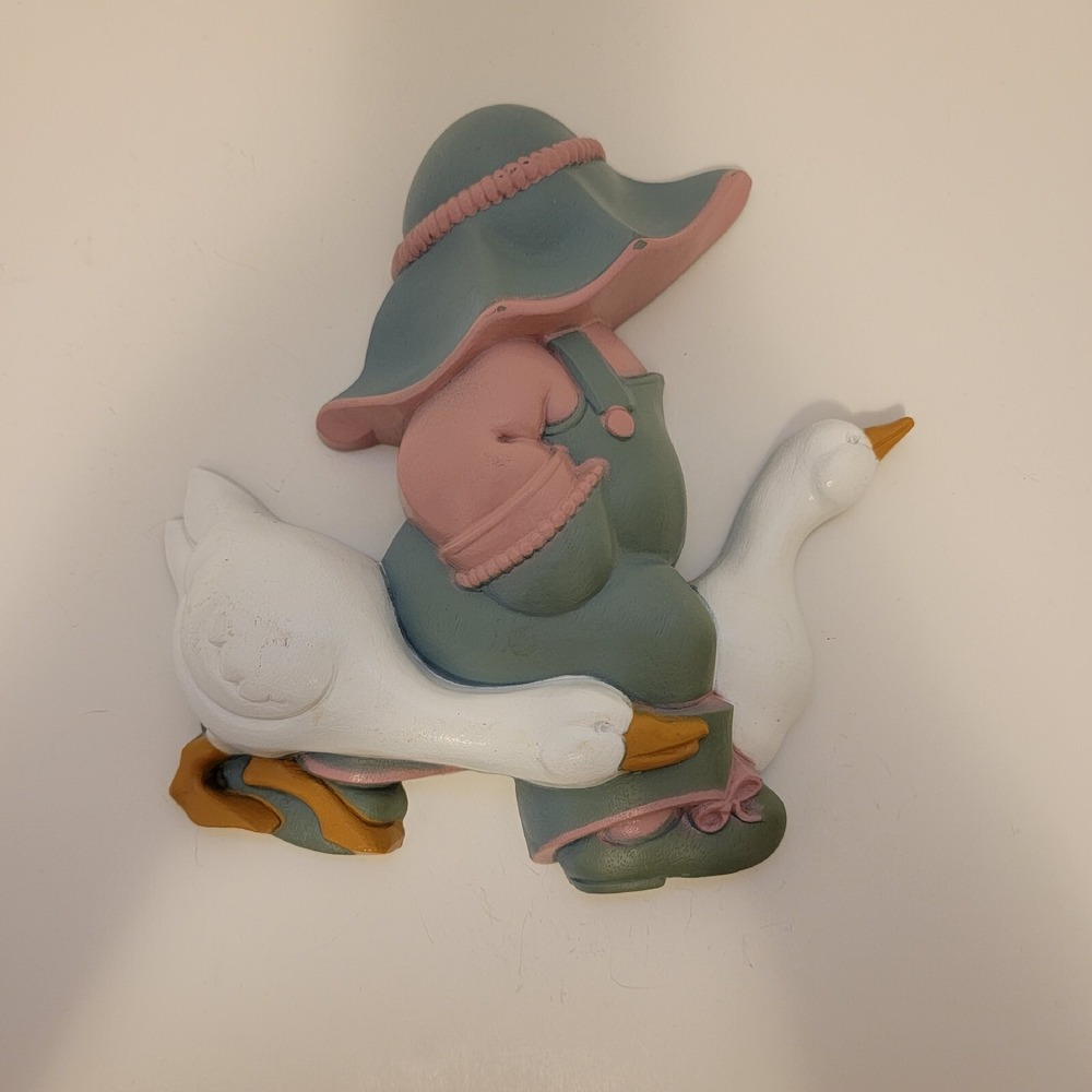 Vintage 1988 Home Interior Wall Plaque Little Boy And Goose